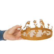 Article Plateau décoratif, décoration de table avec oiseaux, décoration printanière, métal rouillé, Ø 20 cm H 8,5 cm