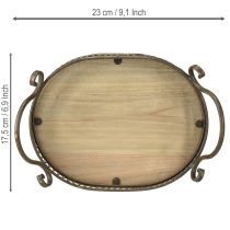 Article Plateau décoratif ovale en bois et métal marron 23 x 17,5 cm