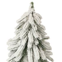 Article Sapin de Noël décoratif recouvert de neige sur socle en bois Ø15cm H30cm