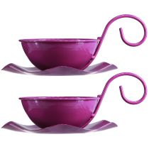 Article Tasse décorative tasse à thé en métal sur assiette violet Ø11,5cm H8cm 2pcs