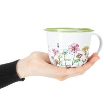 Article Tasse décorative émaillée en métal avec motifs floraux Ø11cm H8cm
