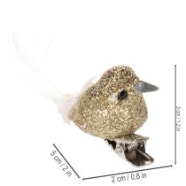 Article Duo de petits oiseaux dorés décoratifs avec clip - Lot de 4