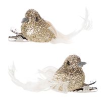 Article Duo de petits oiseaux dorés décoratifs avec clip - Lot de 4