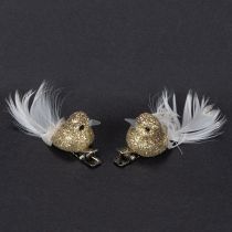 Article Duo de petits oiseaux dorés décoratifs avec clip - Lot de 4