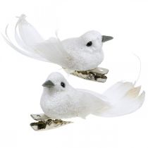 Déco paire de colombes Déco oiseaux avec clip blanc L5cm 4pcs