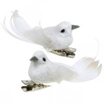 Article Déco paire de pigeons Déco oiseaux avec pince blanc L5cm 4 pcs
