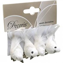 Article Déco paire de pigeons Déco oiseaux avec pince blanc L5cm 4 pcs