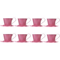 Article Tasse à thé décorative tasse en métal avec assiette rose Ø12 H10cm 8 pcs
