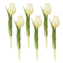 Article Tulipes décoratives Fleurs artificielles Blanc Crème 20cm 6 pcs