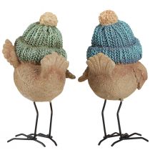 Article Oiseau décoratif avec chapeau décoration d'hiver bleu vert H18cm 2 pcs