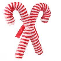 Article Zuckerstangen en tissu rouge et blanc 28 cm pour décoration de Noël