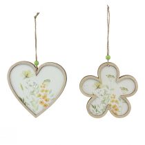 Article Pendentif décoratif bois fleur coeur motif fleurs 12cm 6pcs