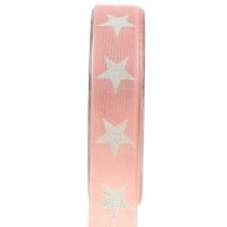 Ruban déco avec étoile en mica rose 25mm 20m