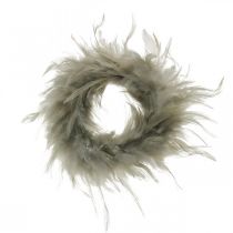 Couronne de plumes décoratives grise Ø10,5cm Décoration de Pâques vraies plumes