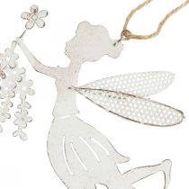 Article Fées Décoratives en Métal Blanc avec Fleurs - Lot de 2 - 15×10cm