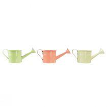 Article Ensemble d'arrosoirs décoratifs aux tons pastel saumon, vert et jaune-vert - pot en métal Ø11 cm H10 cm, 8 pièces