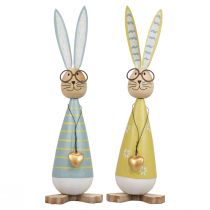Lapin décoratif avec lunettes Décoration de Pâques bois métal Lapin de Pâques 29cm 2pcs