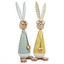 Article Lapin décoratif avec lunettes Décoration de Pâques bois métal Lapin de Pâques 29cm 2pcs