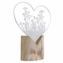 Coeur déco voyageur debout métal bois blanc déco printanière H31cm
