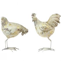 Poulets Décoratifs Or Blanc Coq Poule Vintage L13cm 2pcs