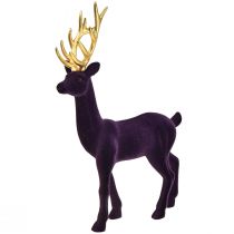 Article Déco cerf renne figurine floquée violet doré H37cm