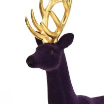 Article Déco cerf renne figurine floquée violet doré H37cm