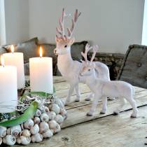 Article Déco cerf floqué/neigé 27,5cm 2 pcs