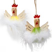 Décoration de Pâques poulet décoratif à suspendre décoration en bois H8cm 6 pièces