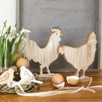 Décoration de table poulet déco Pâques décoration en bois vintage 19cm lot de 2