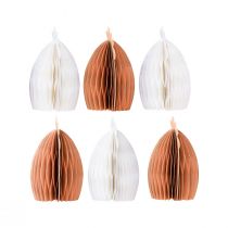 Article Décorations Poules en Papier Nid d'Abeille Blanc et Orange 5,5×3,5×6 cm - Lot de 6