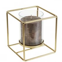 Article Bougeoir décoratif lanterne métal doré verre 12×12×13cm