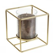 Article Bougeoir décoratif lanterne en métal doré verre 12×12×13cm