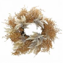 Couronne décorative herbe de pampa crème artificielle, couronne de porte marron Ø60cm