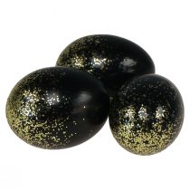 Oeufs de Pâques décoratifs véritable œuf d&#39;oie noir avec paillettes dorées H7,5–8,5 cm 10 pièces