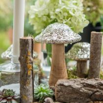 Article Déco champignon bois champignon en bois avec motif mosaïque doré H17cm