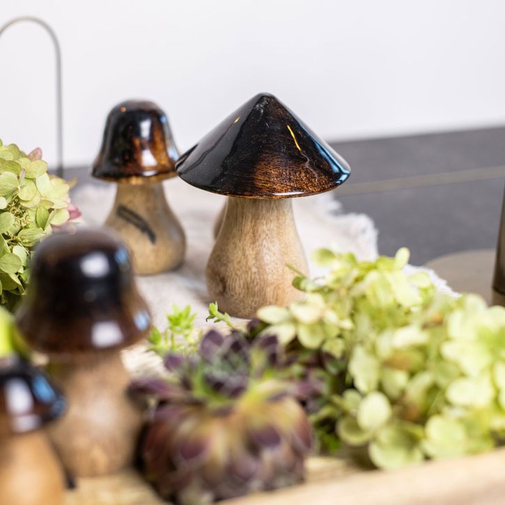 Champignon décoratif champignon en bois effet brillant marron naturel Ø7,5cm H10cm
