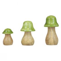 Champignons déco bois champignons en bois vert clair brillant H6/8/10cm lot de 3