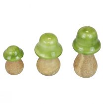 Champignons déco bois champignons en bois vert clair brillant H6/8/10cm lot de 3
