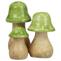 Article Champignons déco bois champignons en bois vert clair brillant H6/8/10cm lot de 3