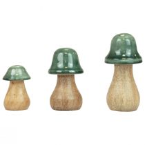 Article Champignons déco champignons en bois vert foncé brillant H6/8/10cm lot de 3