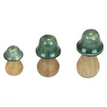 Article Champignons déco champignons en bois vert foncé brillant H6/8/10cm lot de 3