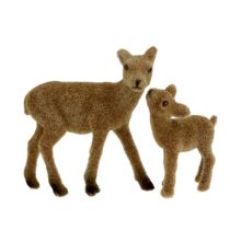 Déco cerf 10cm avec ensemble floqué marron fauve