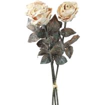 Article Roses décoratives Roses artificielles blanc crème fleurs en soie aspect antique L65cm paquet de 3