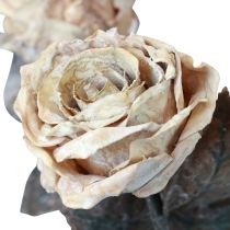 Article Roses décoratives Roses artificielles blanc crème fleurs en soie aspect antique L65cm paquet de 3