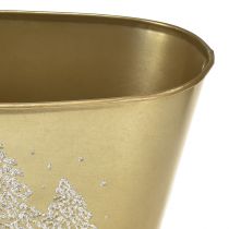 Article Cache-pot ovale en métal doré avec motif sapins 24×13×12,5 cm