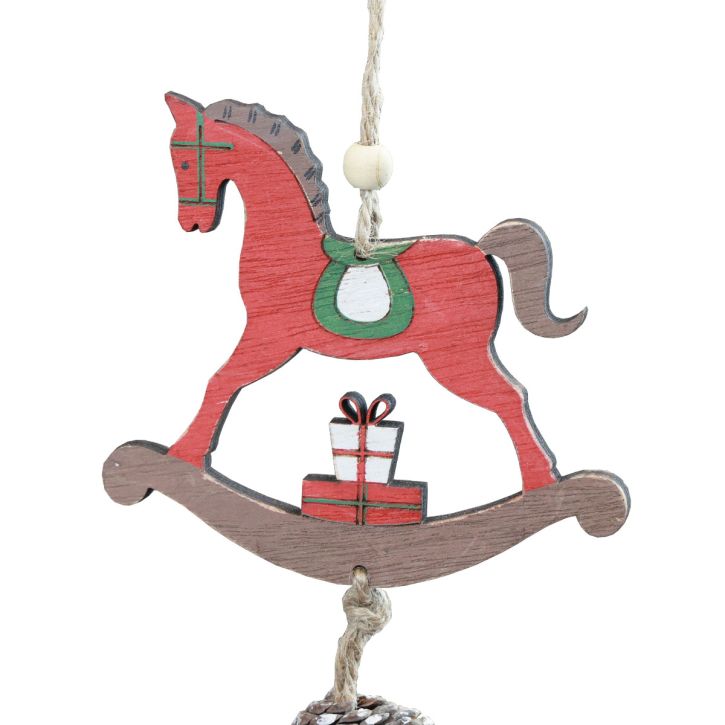 Article Décoration suspendue cheval à bascule en bois rouge, 37 cm, lot de 2