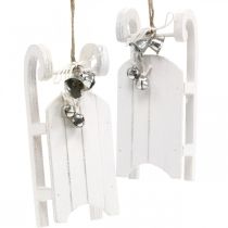 Article Traîneau décoratif blanc argent avec cordon de cloche L13cm 4 pièces