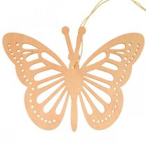 Article Décorations suspendues papillons en bois orange, rose et jaune 12 cm - Lot de 12