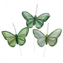 Article Papillons décoratifs papillons plumes vertes sur fil 10cm 12 pcs
