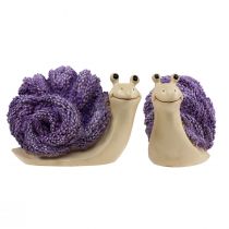 Article Escargots décoratifs figurines décoratives violet beige lavande 12cm 2pcs